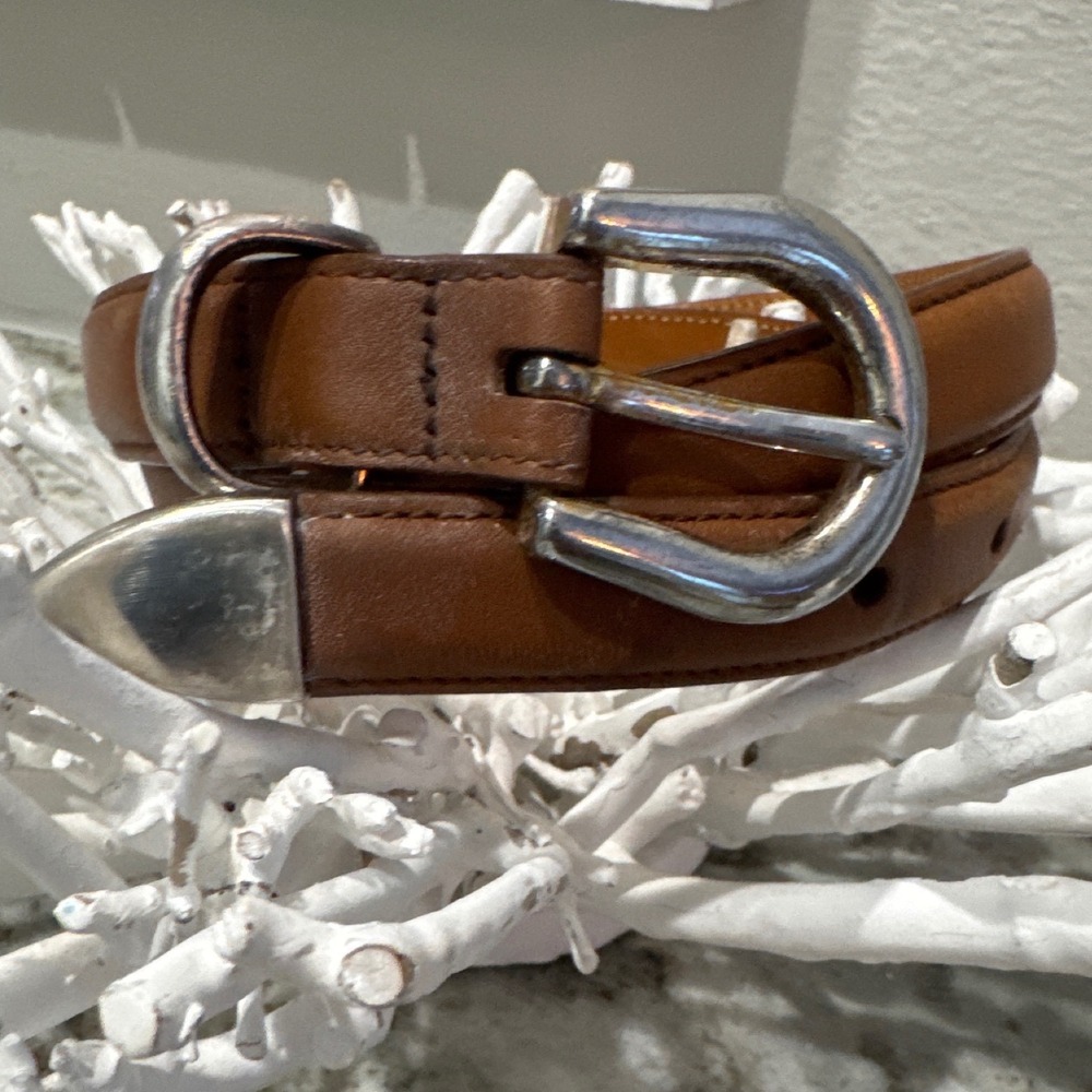 Classic Brighton brown leather Western-style belt smooth leather silver-plated